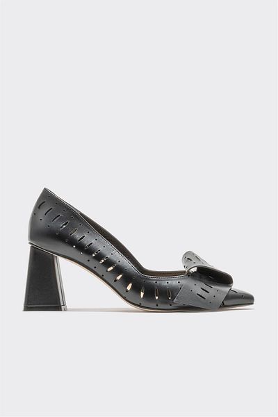 Elle Shoes Black Leather Women's Heeled Shoes