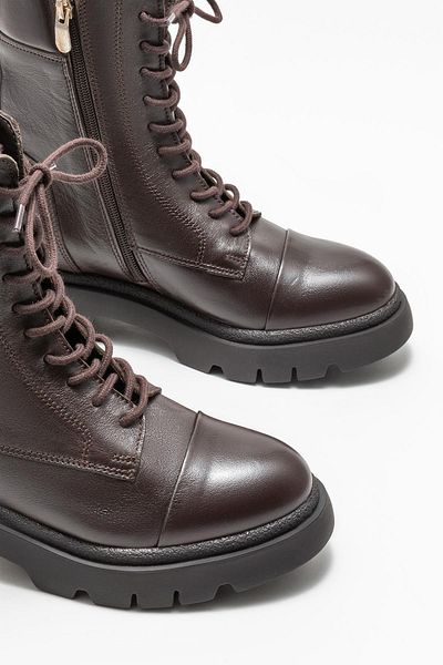 Elle Shoes Καφέ Δερμάτινες Γυναικείες Μπότες Casual