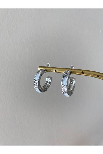marsel aksesuar Special Series Zircon Stone Silver Medium Hoop Earrings