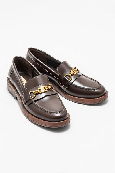Elle Shoes Brown Leather Women's Loafer