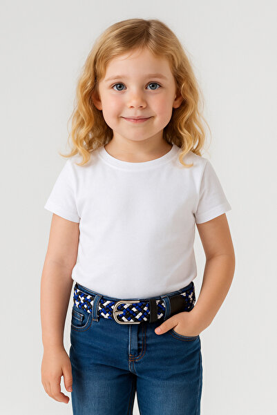 babbelt حزام أطفال محبوك مرن باللونين الأزرق والأبيض