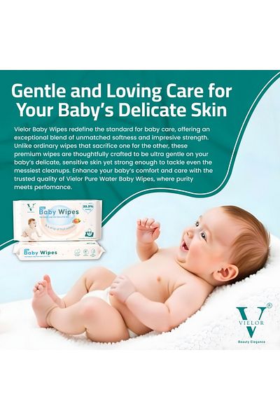 Vielor Baby Wipes, 99.9% Water Based, Biodegradable, For Sensitive Skin, 720 Count (12 Packs x60).