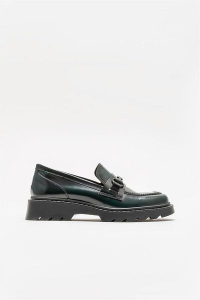 Elle Shoes Green Leather Women's Loafer - Comfortable and Stylish
