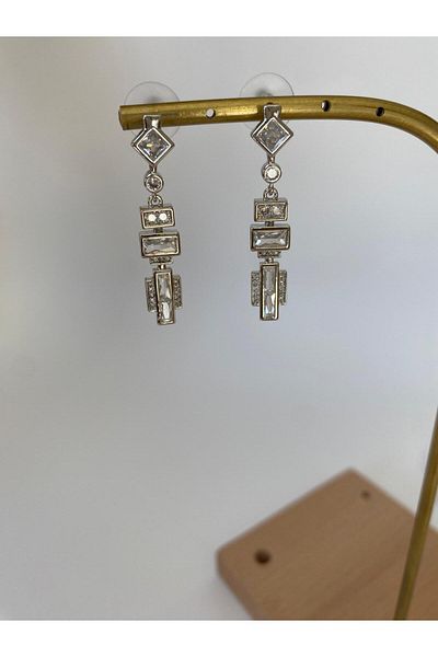 marsel aksesuar Special Series Princess Silver Earrings with Hanging Stones