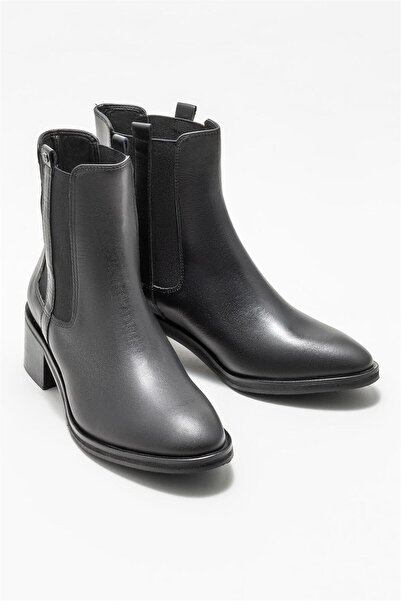 Elle Shoes Siyah Deri Kadın Topuklu Bot