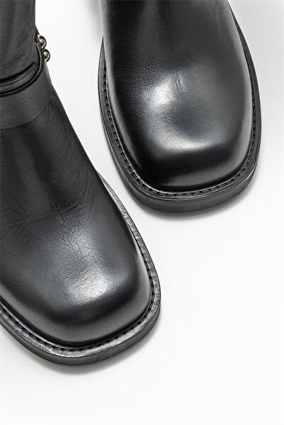 Elle Shoes Μαύρα δερμάτινα γυναικεία μποτάκια