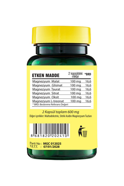 Vitapol Magnezyum Kompleks 600 mg – 100 Kapsül | 6 Formda Magnezyum | Kas, Sinir ve Enerji Desteği
