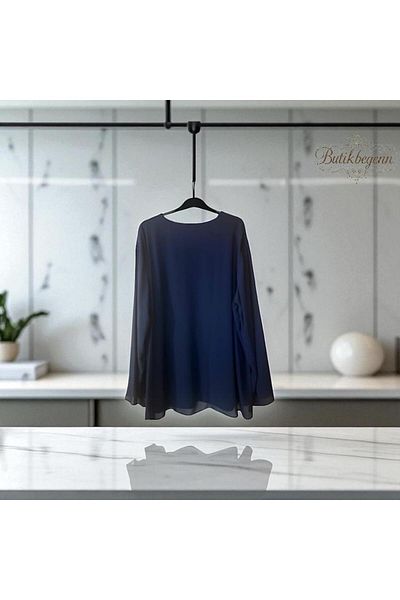 RENAR Navy Blue Large Size Flexible Chiffon Tunic Wedding Engagement Henna Dress