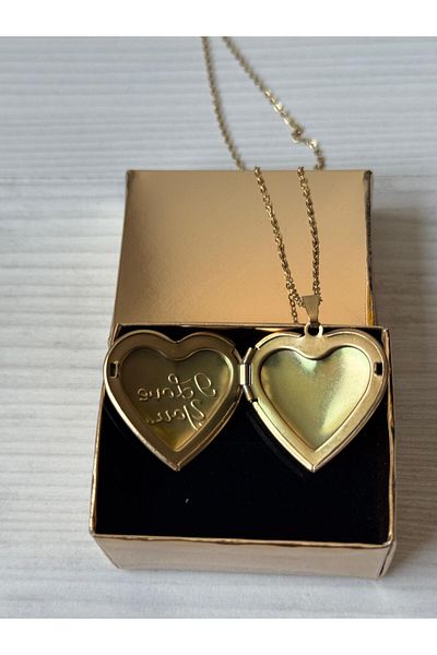 İYİ MODA Romantic I Love You Written Picture Necklace |   Lux Gift Heart Pendant with Lid and Inside Opening
