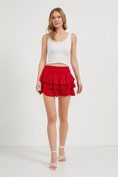 Arma Life Women's Ruffled Summer Flared Red Mini Shorts Skirt