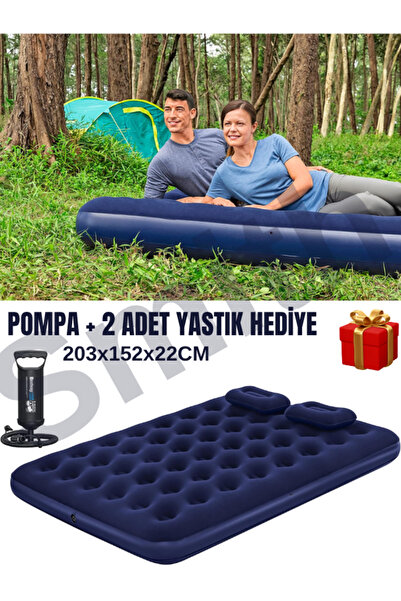 Smith Şişme Yatak Yastıklı Pompalı 203x152x22 Cm Kamp Yatağı