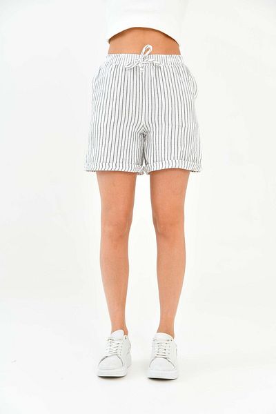 Butik Women's 100% Cotton Striped Muslin Shorts with Elastic Waist and Double Pockets Mg2025