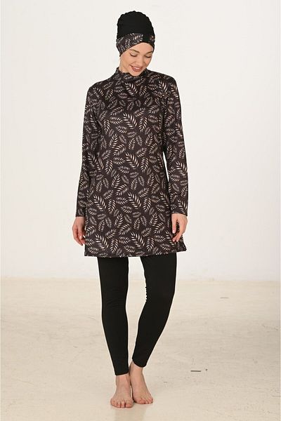 Fantasy Fully Covered Modest Swimwear – Leaf Print, Plus Size Options, Quick Dry & Stretchy Fabric