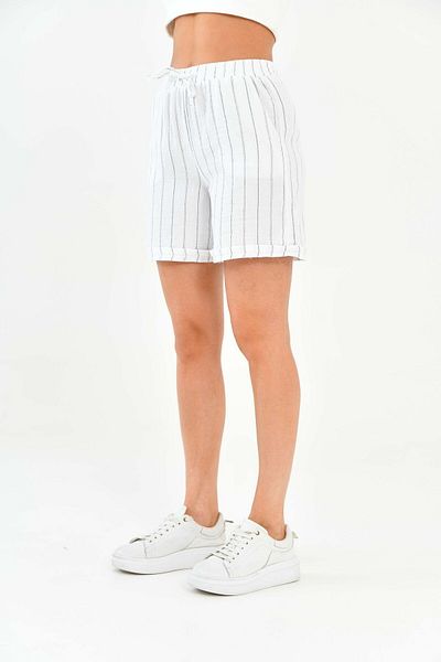 Butik Women's 100% Cotton Striped Muslin Shorts with Elastic Waist and Double Pockets Mg2025