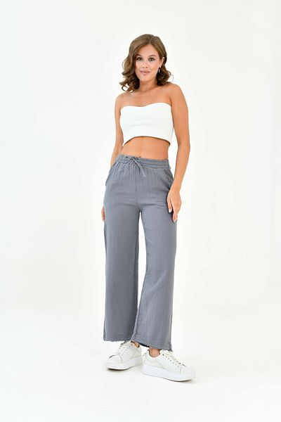 Butik Pantaloni largi de damă, 100% bumbac, muselină de vară, cu picioare largi Mg001