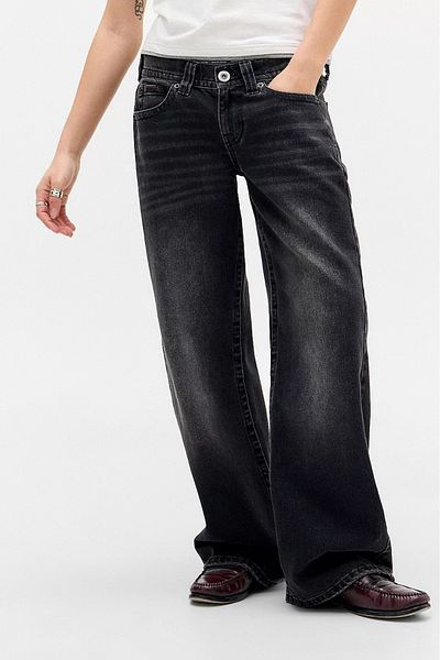 september island Low Waist Washed Black Jeans