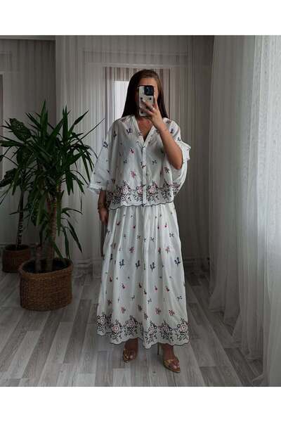 Lavanta Tekstil Embroidered Shirt Skirt Set