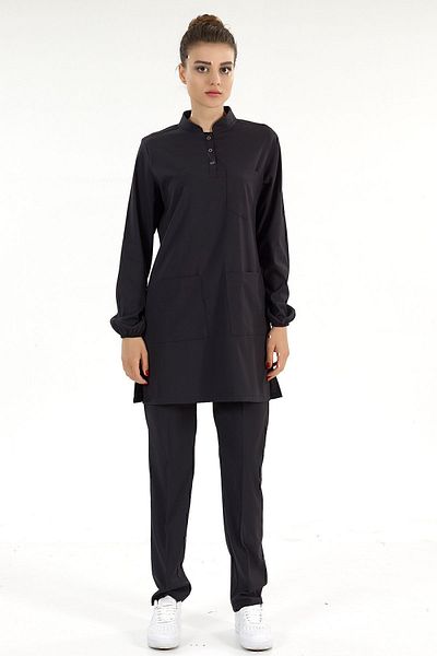 ÇİZGİ MEDİKAL Costum de lux Lycra Doctor Nurse Black Judge Guler cu Hijab