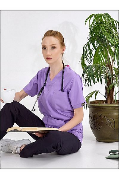 ÇİZGİ MEDİKAL Lila Silva Tricou de lux Lycra Doctor Nurse (țesătură Lycra de lux de înaltă calitate)