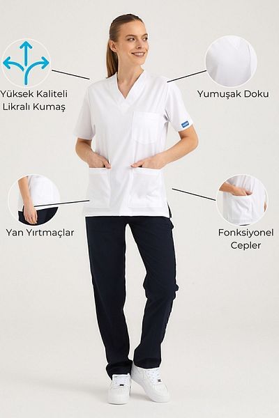 Pozitif Üniforma Top White Bottom Navy Blue Lycra Nurse Jersey Bottom Top Surgical Team Scrubs Uniform Surgical Jersey