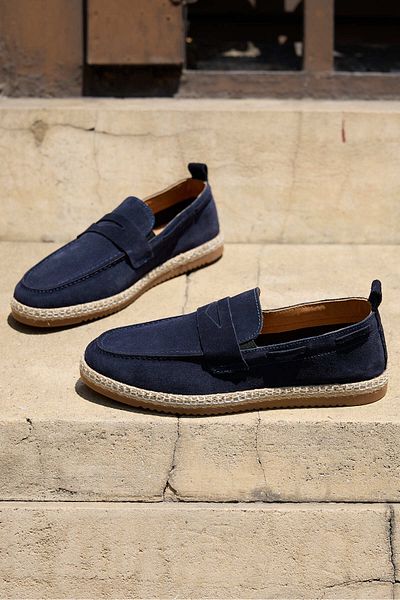 Vantaggio Ανδρικά Loafer παπούτσια Phoenix Navy Blue Suede 100% γνήσιο δέρμα