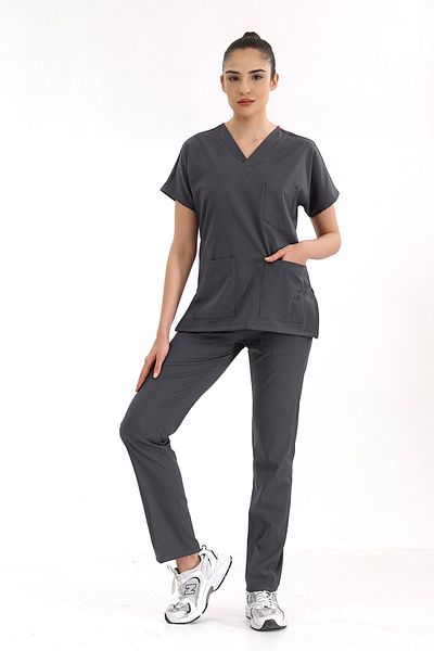 ÇİZGİ MEDİKAL Smoked Luxury Lycra Greys Bottom Top Set Doctor Uniformă Asistentă