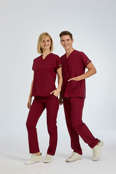 ÇİZGİ MEDİKAL Dr Greys Terikoton Burgundy Tricou Doctor Nurse Tricou medical Costum chirurgical țesătură subțire (SUB-TOP)
