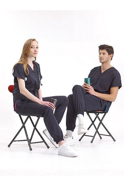 ÇİZGİ MEDİKAL Scrubs de înaltă calitate Lycra bleumarin pentru jogger - Set uniformă de lux