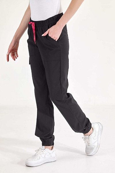 ÇİZGİ MEDİKAL Black Jogger Luxury Lycra Pants with Elastic Leg Cargo Pockets Doctor Nurse Single Bottom