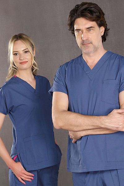 ÇİZGİ MEDİKAL Dr Greys Terikoton Petrol Blue Doctor Nurse Jersey Costum de chirurgie medicală țesătură subțire (SUB-TOP)