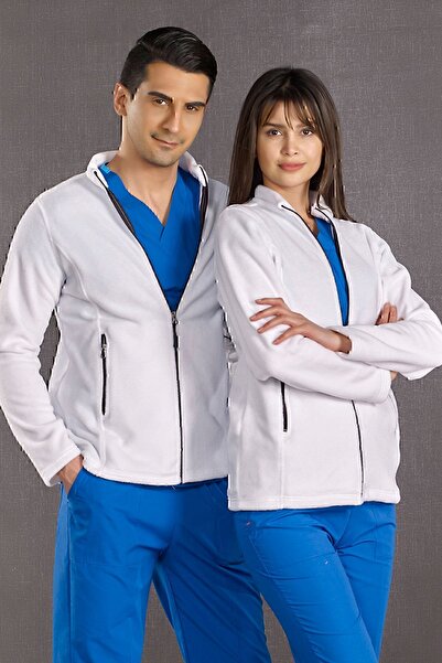 ÇİZGİ MEDİKAL سترة صوف بيضاء معطف الشتاء سستة معاطف للأطباء والممرضات