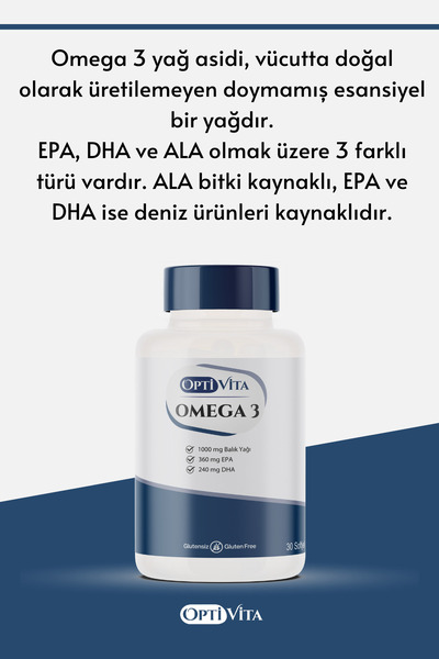 Optivita Omega 1000 mg Balık Yağı, EPA + DHA 30 Kapsül Softjel