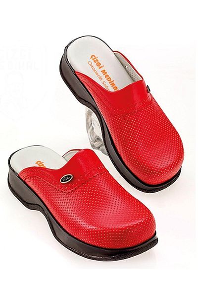 ÇİZGİ MEDİKAL Perforated Classic Red Women's Sabo Slippers Orthopedic Doctor Nurse Hospital Slippers