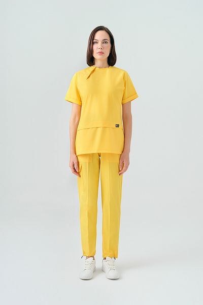 ÇİZGİ MEDİKAL Yellow Zero Best Lycra Scrubs Costum Uniformă pentru medic și asistentă din țesătură elastică bidirecțională