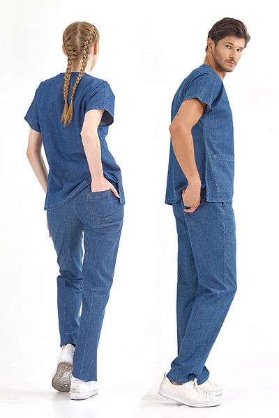 ÇİZGİ MEDİKAL Pantaloni medii cu un singur fund albastru denim (țesătură de blugi REAL)