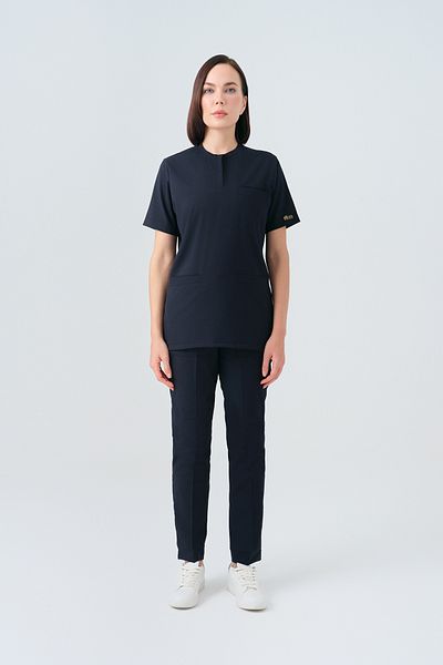 ÇİZGİ MEDİKAL Costum de scrub din lycra, albastru bleumarin, uniformă de doctor asistentă din țesătură flexibilă