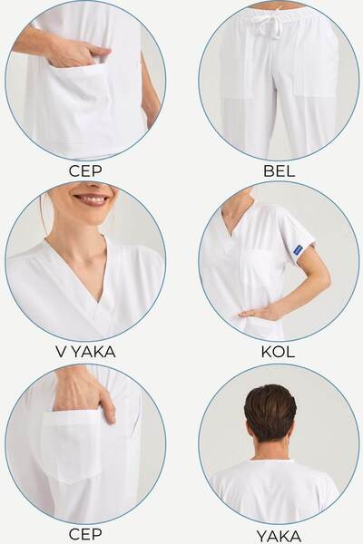 Pozitif Üniforma White Lycra Nurse Jersey Bottom Top Surgical Team Scrubs Uniform Surgical Jersey