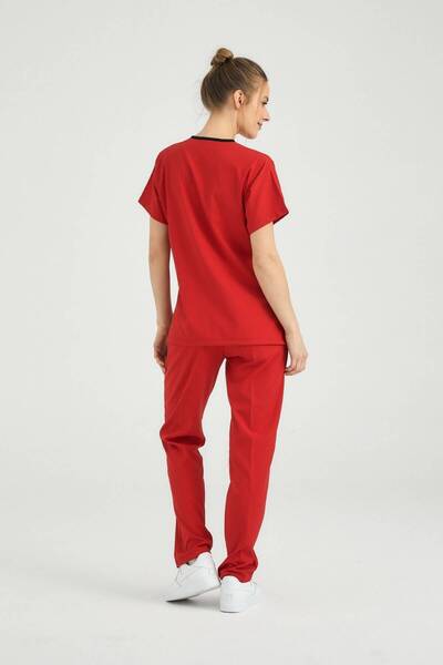 Pozitif Üniforma Red Lycra Nurse Jersey Bottom Top Surgical Team Scrubs Uniform Surgical Jersey