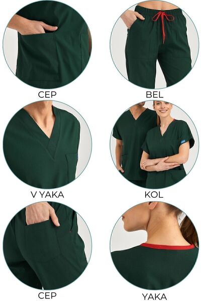 Pozitif Üniforma Hunter Green Lycra Nurse Jersey Bottom Top Surgical Team Scrubs Uniform Surgical Jersey