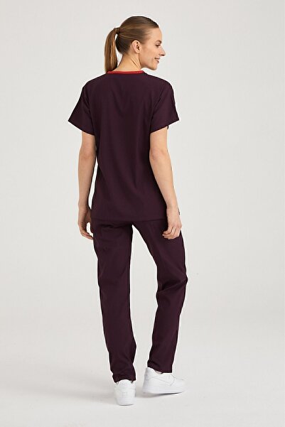 Pozitif Üniforma Plum Lycra Nurse Jersey Bottom Top Surgical Team Scrubs Uniform Surgical Jersey