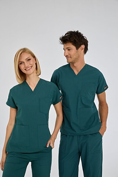 ÇİZGİ MEDİKAL Dr Greys Terikoton, verde petrol, tricou pentru asistentă medicală, costum de chirurgie medicală, țesătură subțire (SUB-TOP)