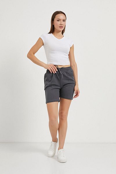 Arma Life Women's Elastic Waist Summer Two Thread Anthracite Mini Shorts