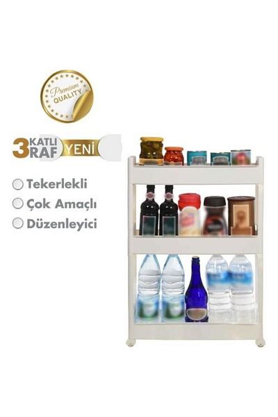 Motek Ράφι κουζίνας και μπάνιου 3 επιπέδων με ρόδες Λευκό