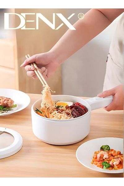 Denx Electric Heating Pot 2L with Steamer and Temperature Control, Non-Stick Cooker, Electric Frying Pan,
