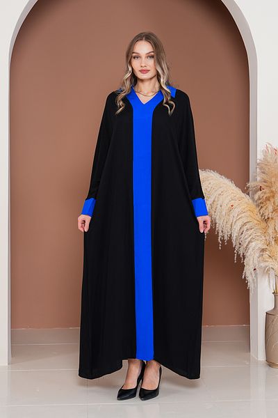 EL jadida Women's Embroidered Garnished Plus Size Viscose Long Dress Black Saks