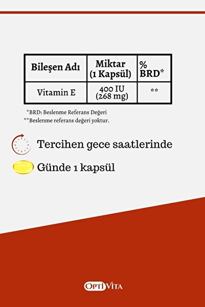 Optivita Vitamin E 400 Iu – Antioksidan Koruma Ve Cilt Desteği 50 Kapsül Softjel