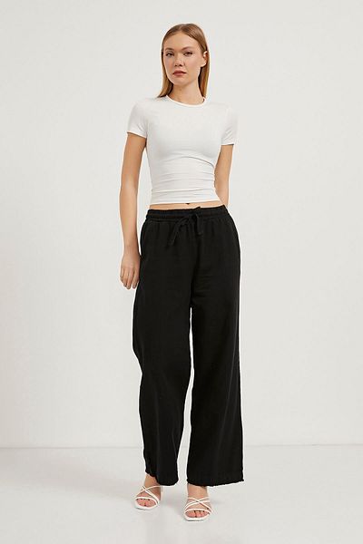 Arma Life Women's Elastic Waist Wide Leg Baggy Black Trousers
