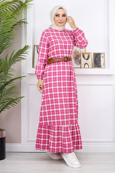 Modamihram Rüschen-Hijab-Kleid Rosa 19165