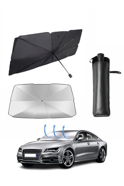 Herum Parasolar auto pliabil tip umbrela, Negru/Argintiu, 130 x 62 cm
