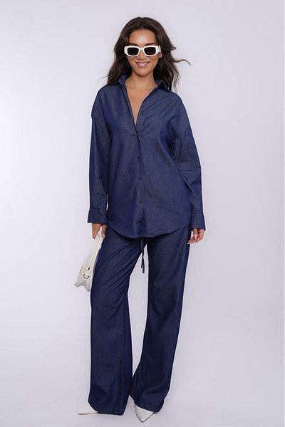 Madmext Blue Basic Cămașă Pantaloni pentru damă Set din două piese Mg2383